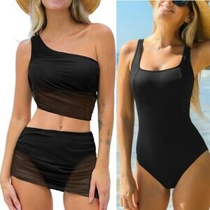 NWT Cupshe Swimsuits Square Neck Slim & Sculpt - Mesh 2 PC Bathingsuit Bundle XL